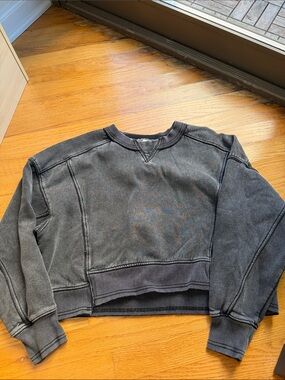 Free People Women's Washed Black Crewneck Sweatshirt - Casual Pullover